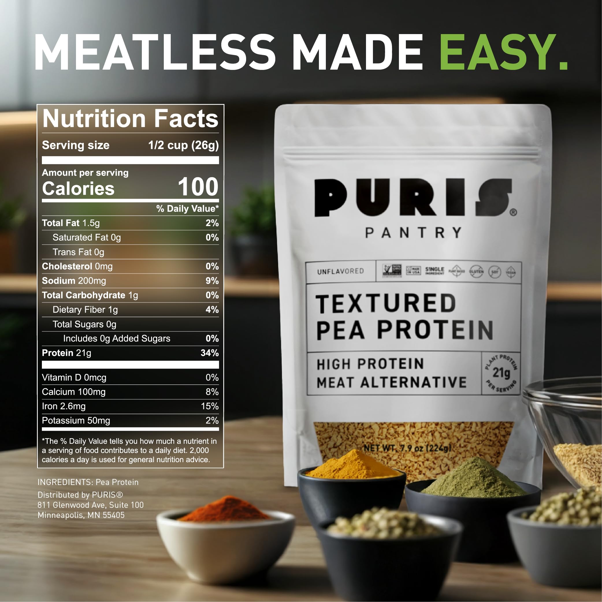 PURIS close-up of dry crumbles highlighting meaty texture and versatility