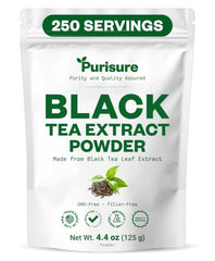 Purisure front packaging showing instant black tea powder and label benefits