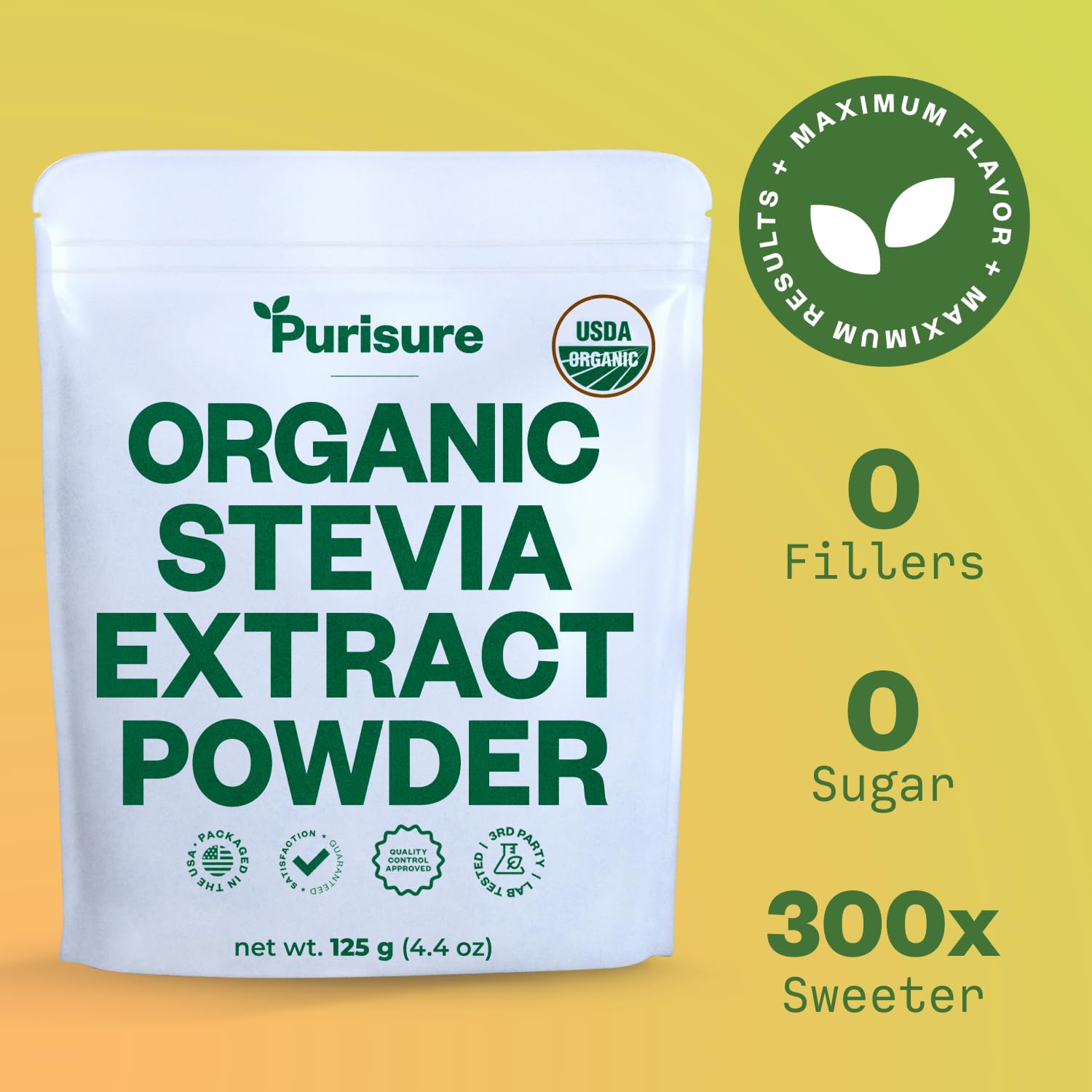 Purisure label close-up showing organic and non-GMO quality benefit