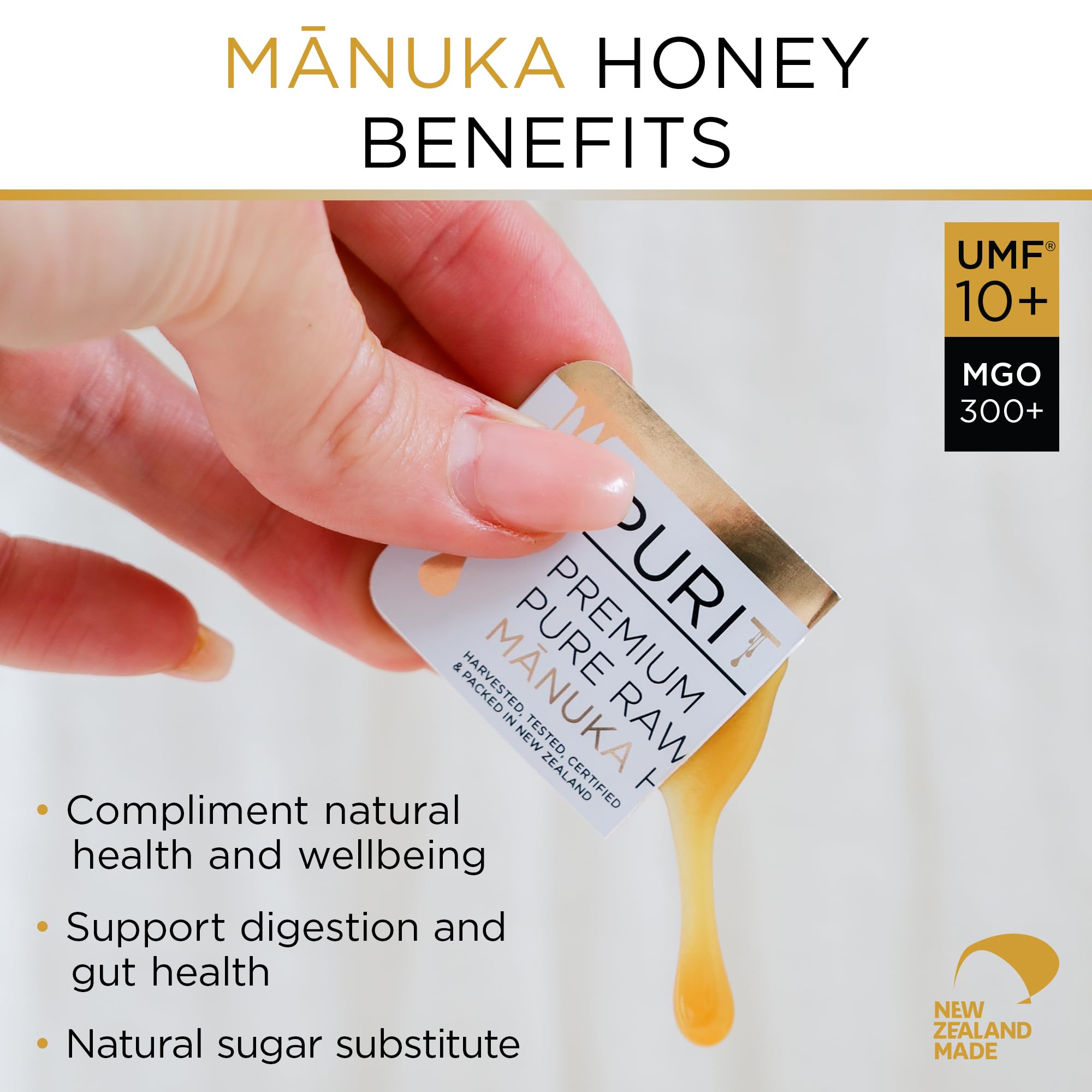 PURITI close-up of raw Manuka honey texture highlighting purity and richness