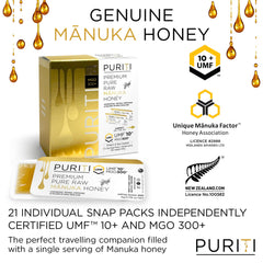 PURITI open packet drizzling honey into tea to sweeten and add natural flavor
