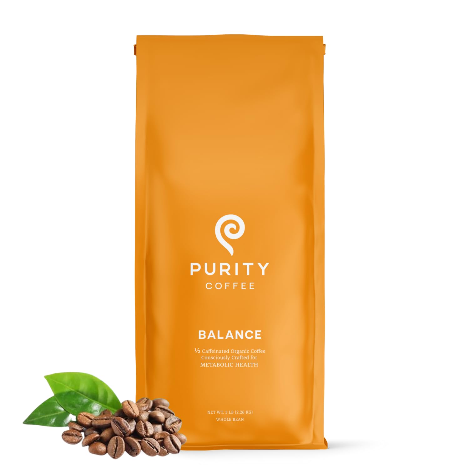 PURITY COFFEE front-packaging of BALANCE 5lb bag showing brand and blend benefits