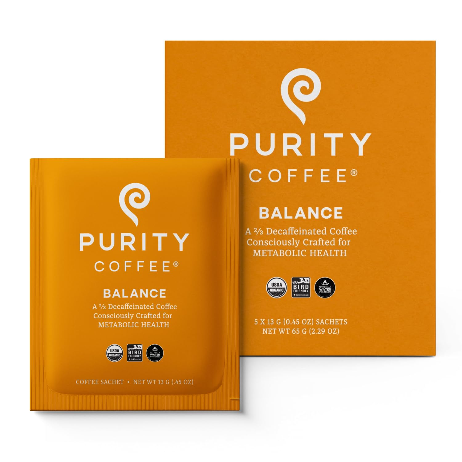 PURITY COFFEE front packaging showing product name and medium roast benefits