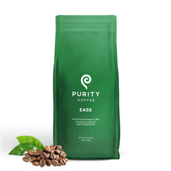 PURITY COFFEE front packaging showing 5 lb bag and brand benefits