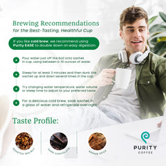 PURITY COFFEE brewed cup in hand illustrating low-acid comfort