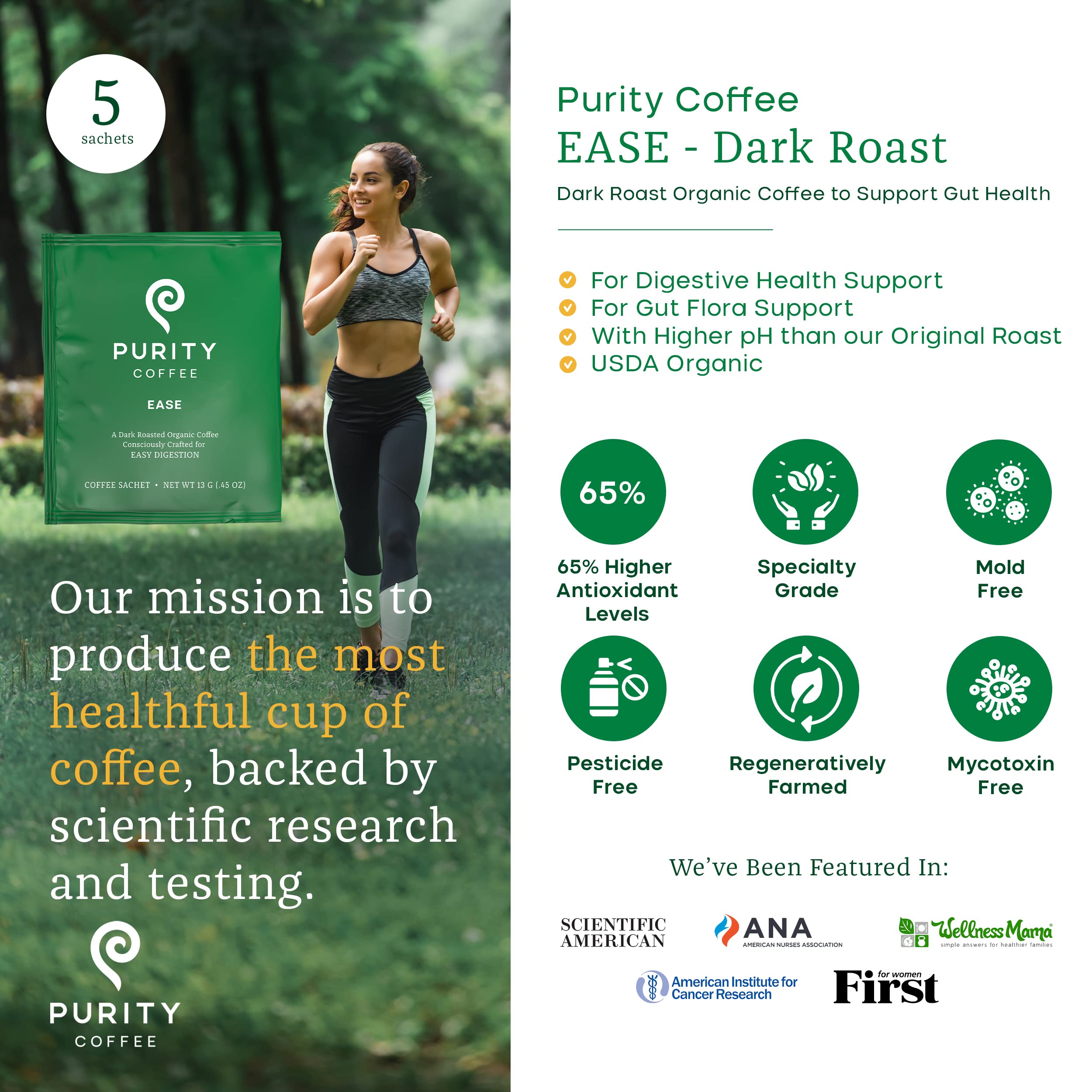 PURITY COFFEE single sachet sealed for freshness and simple brewing