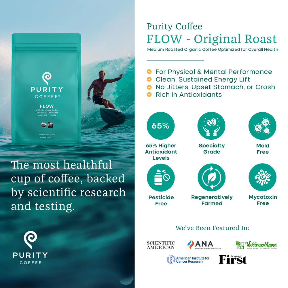 PURITY COFFEE close-up of whole beans showing roast color and evenness for flavor