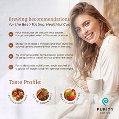 PURITY COFFEE brewing sachet in a pour‑over delivering clean cup benefit