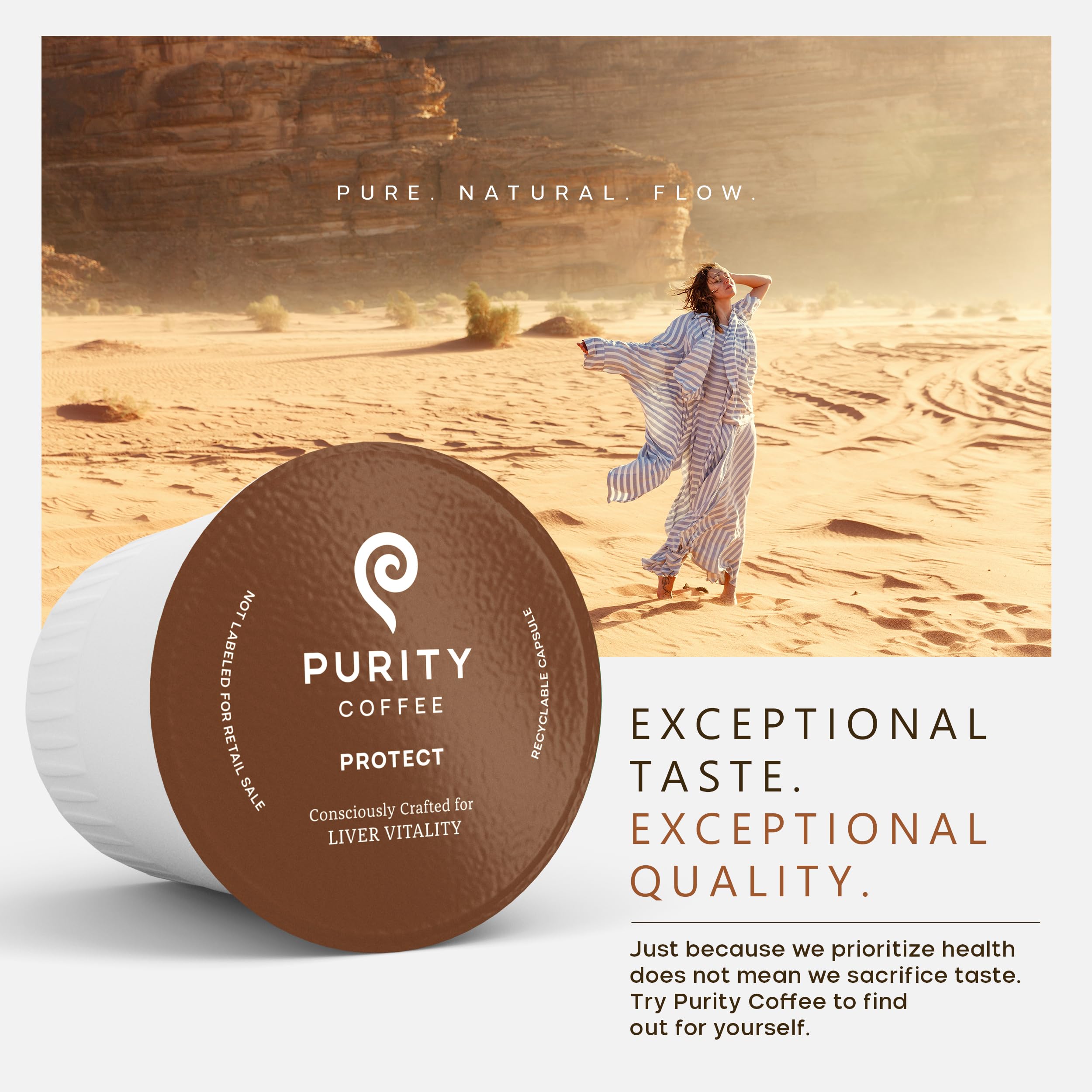 PURITY COFFEE brewed cup in a kitchen scene showing bright color and drinkability