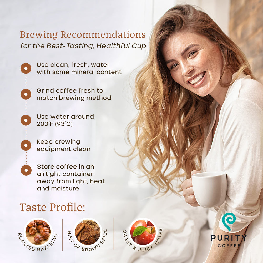 PURITY COFFEE 12oz bag next to kitchen scale showing accurate portioning