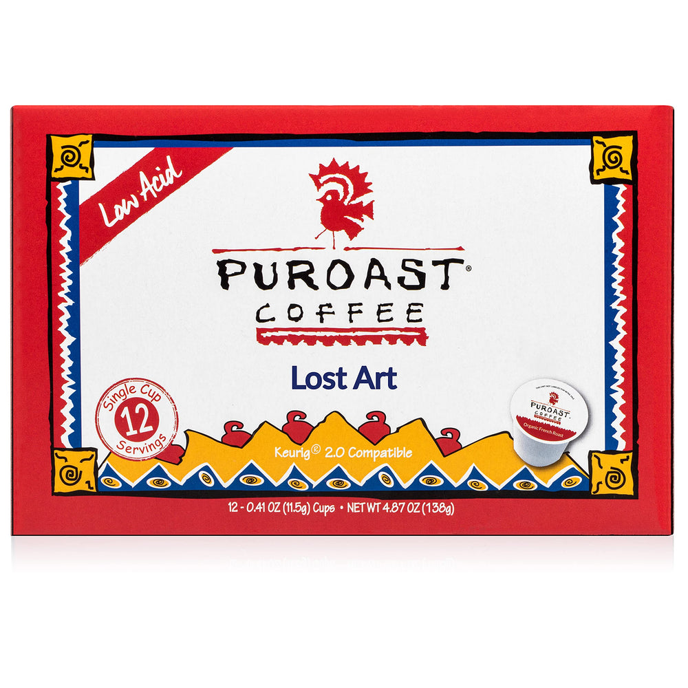 Puroast Lost Art front packaging showing medium roast and low-acid benefit