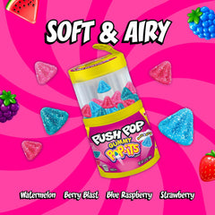 Close-up of cone-shaped gummies texture showing airy sugar sprinkle appeal