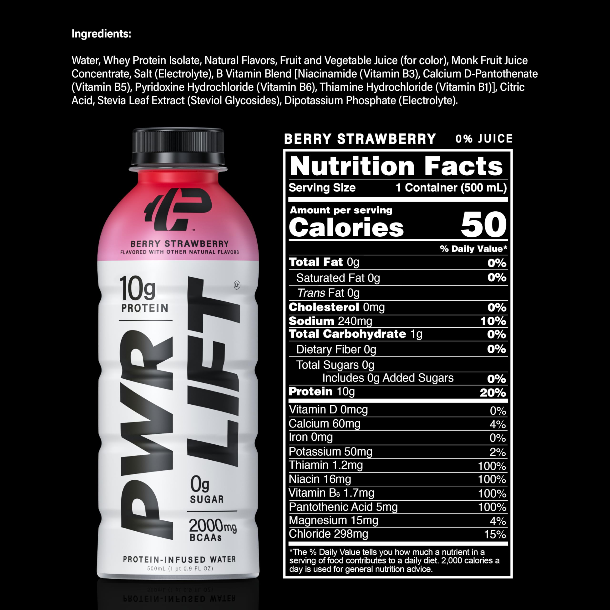 PWR LIFT ingredients display with B-vitamins and electrolytes for recovery