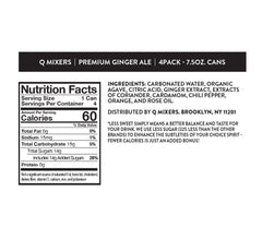 Q MIXERS close-up of ingredients label highlighting real ginger benefit