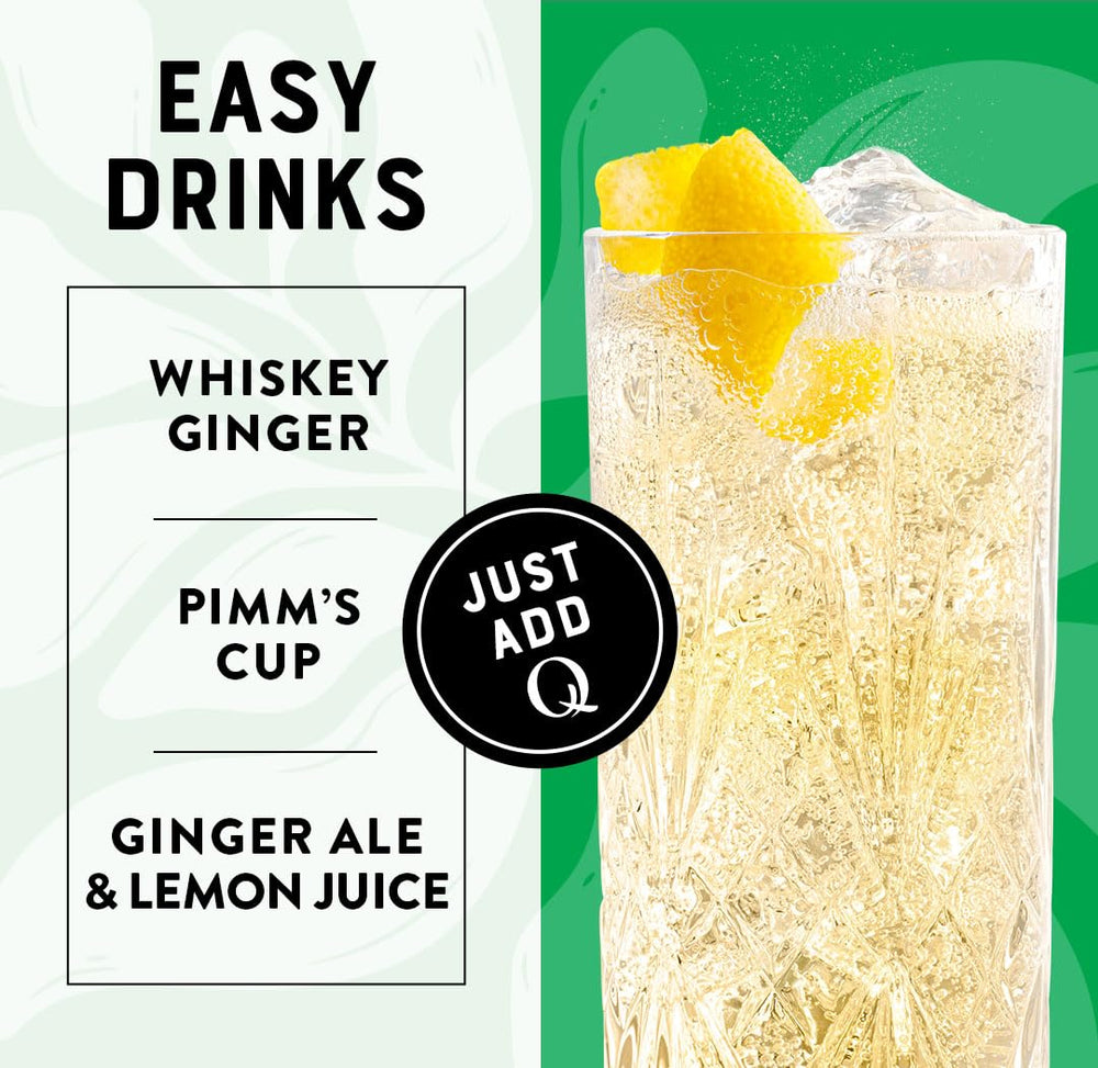 Q MIXERS can next to glass showing 7.5 oz single-serve convenience benefit