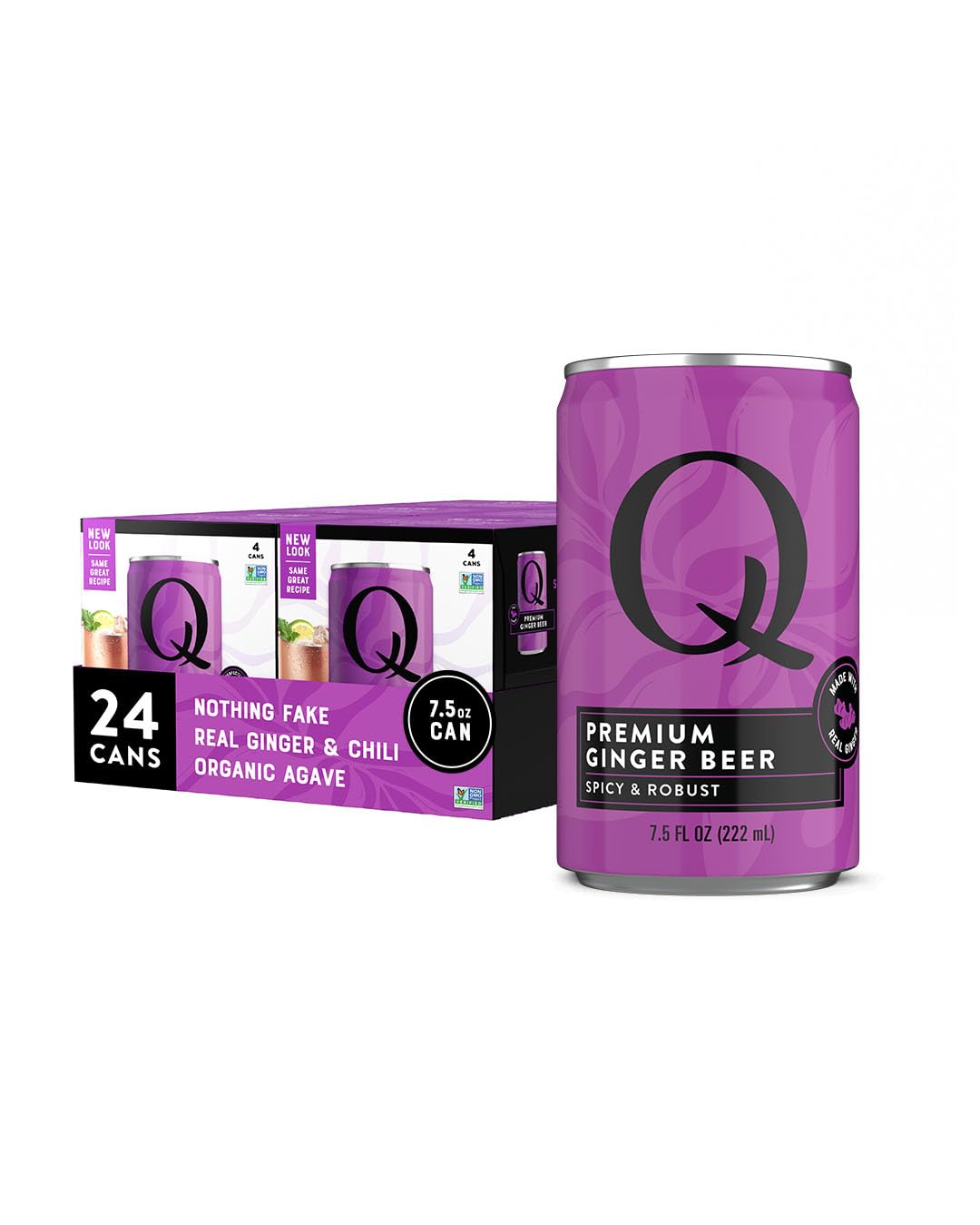 Q MIXERS front packaging showing can and bold branding, highlights real ginger