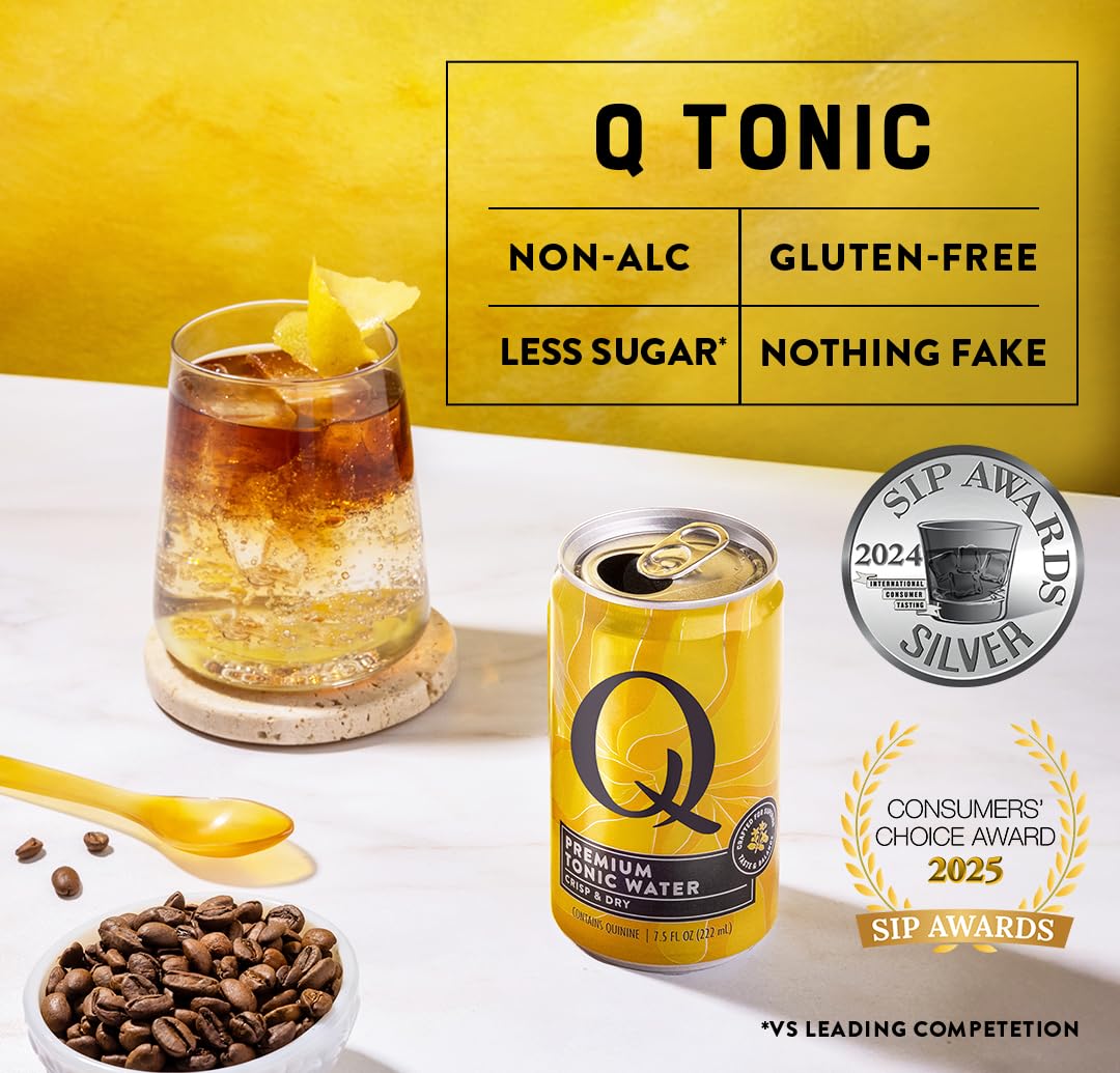 Q MIXERS Q TONIC WATER poured over ice with citrus delivering refreshing taste