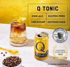 Q MIXERS Q TONIC WATER poured over ice with citrus delivering refreshing taste