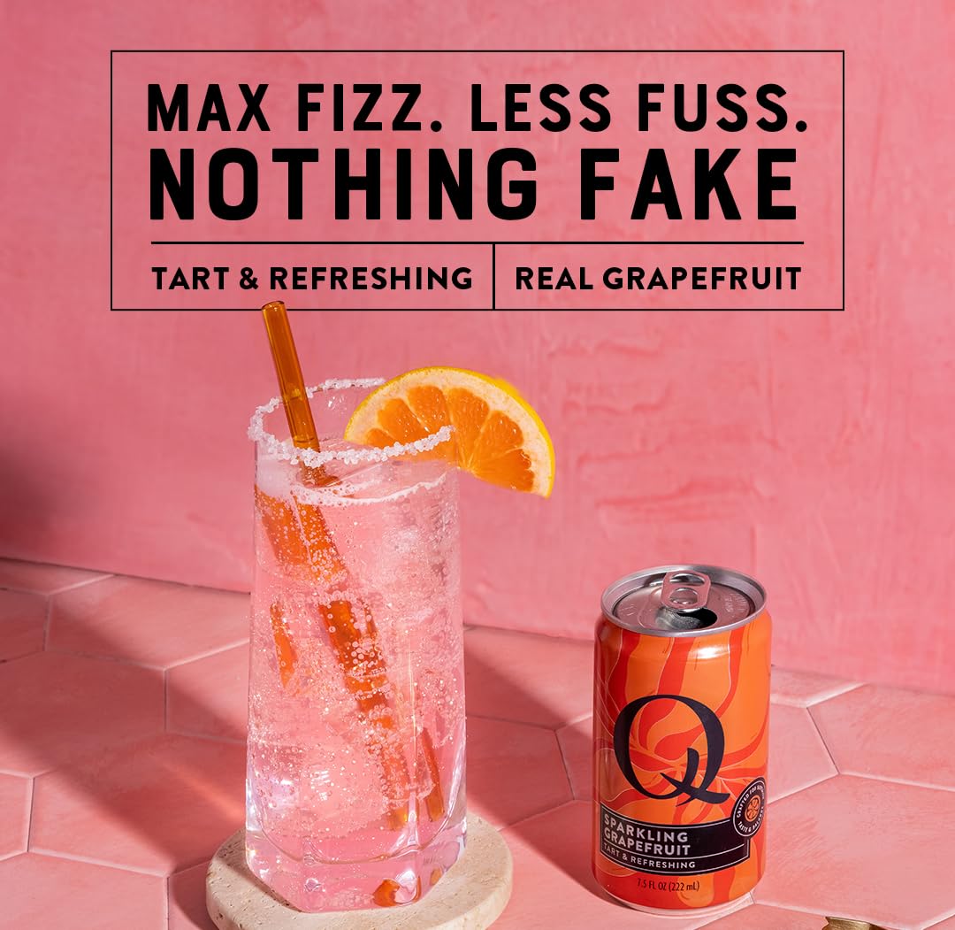 Q MIXERS with fresh grapefruit slices and peel, emphasizes real ingredients