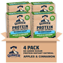 Quaker front packaging showing apple cinnamon flavor and 12g protein benefit