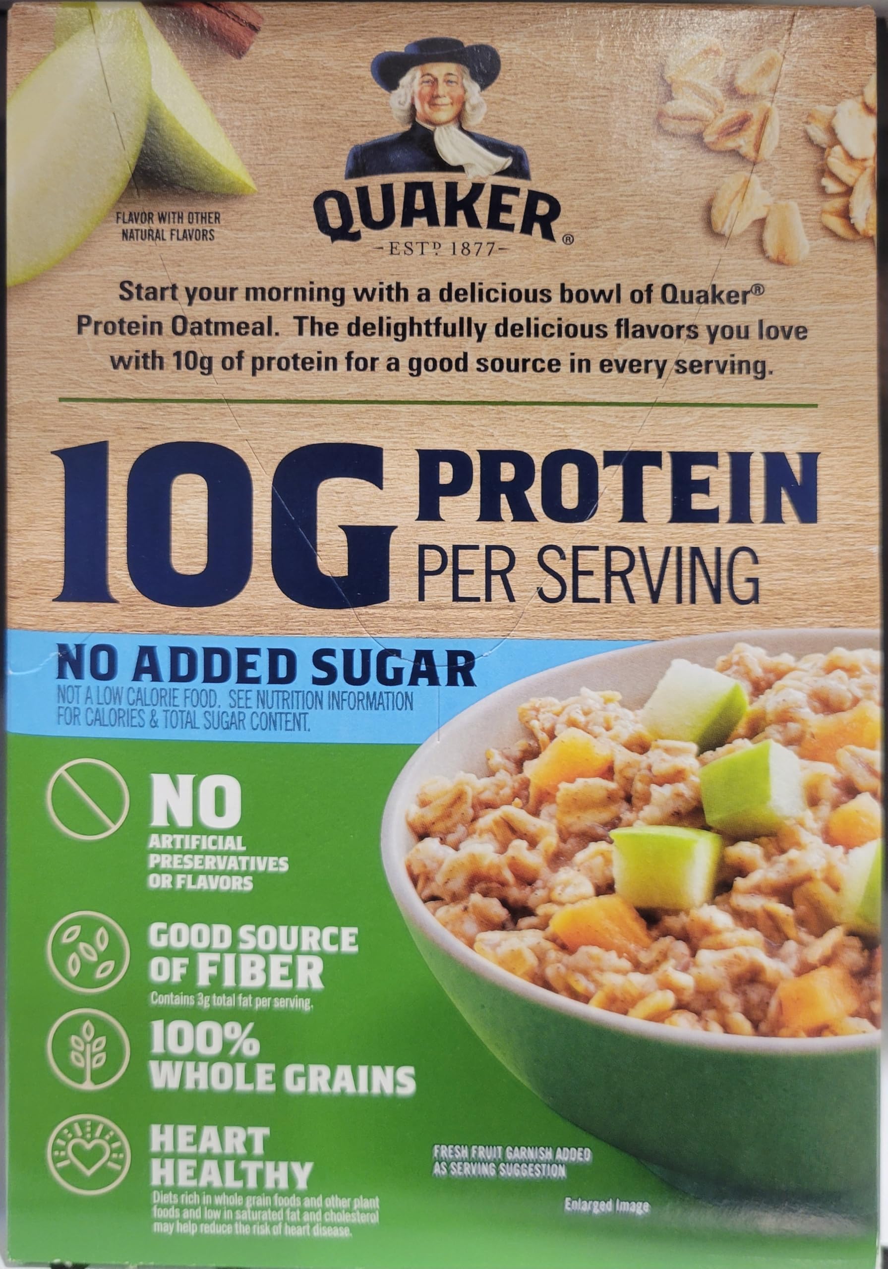 Quaker oatmeal served in bowl on table, illustrating quick protein breakfast convenience