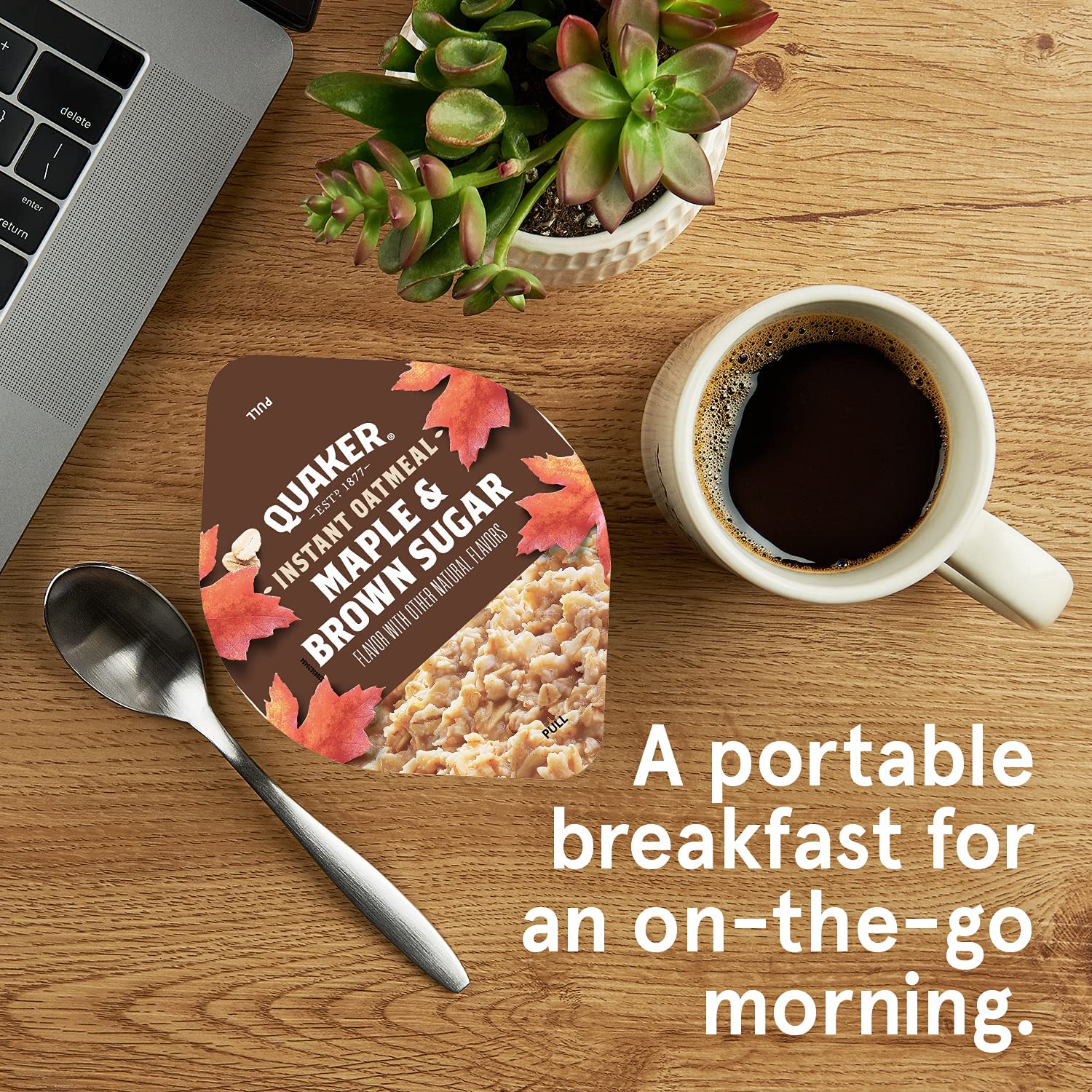 Quaker cup in microwave demonstrating quick preparation and convenient heating benefit