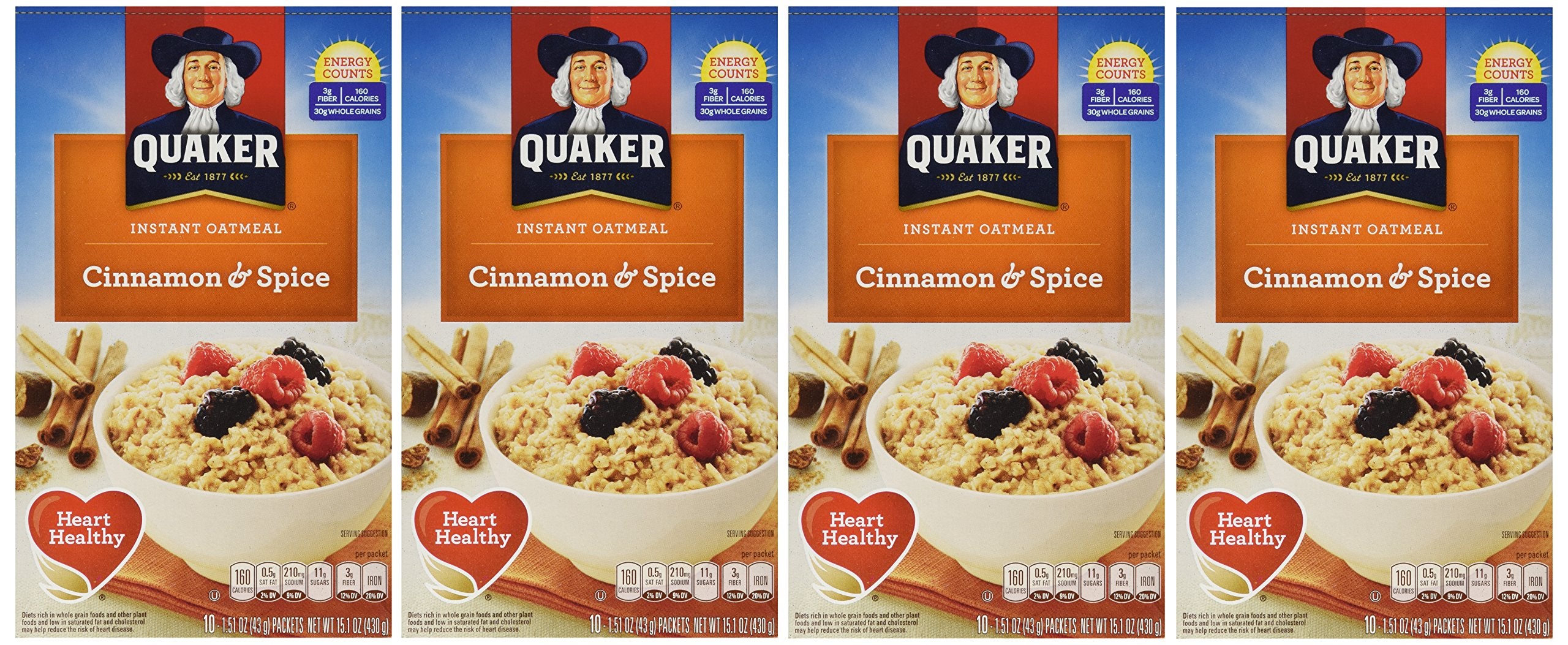 Quaker front box cinnamon & spice showing flavor and convenience