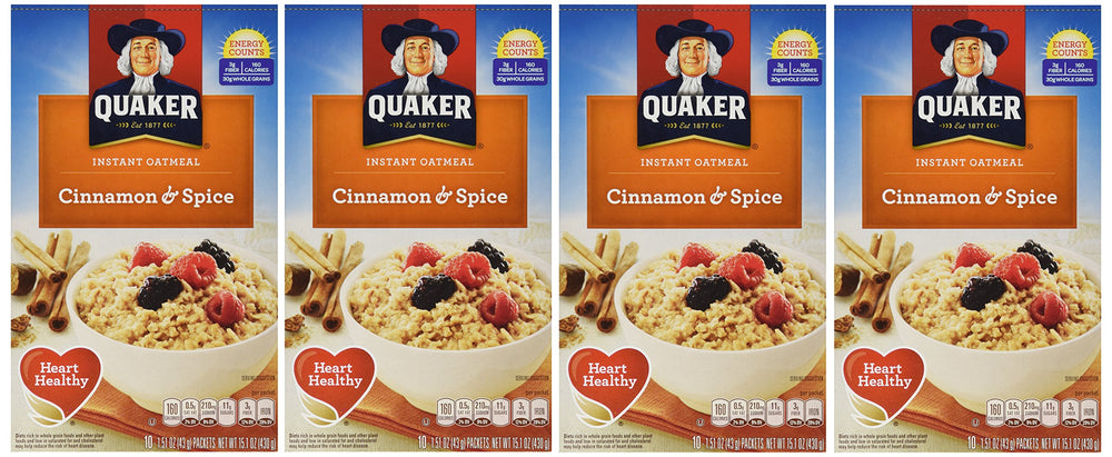 Quaker front box cinnamon & spice showing flavor and convenience