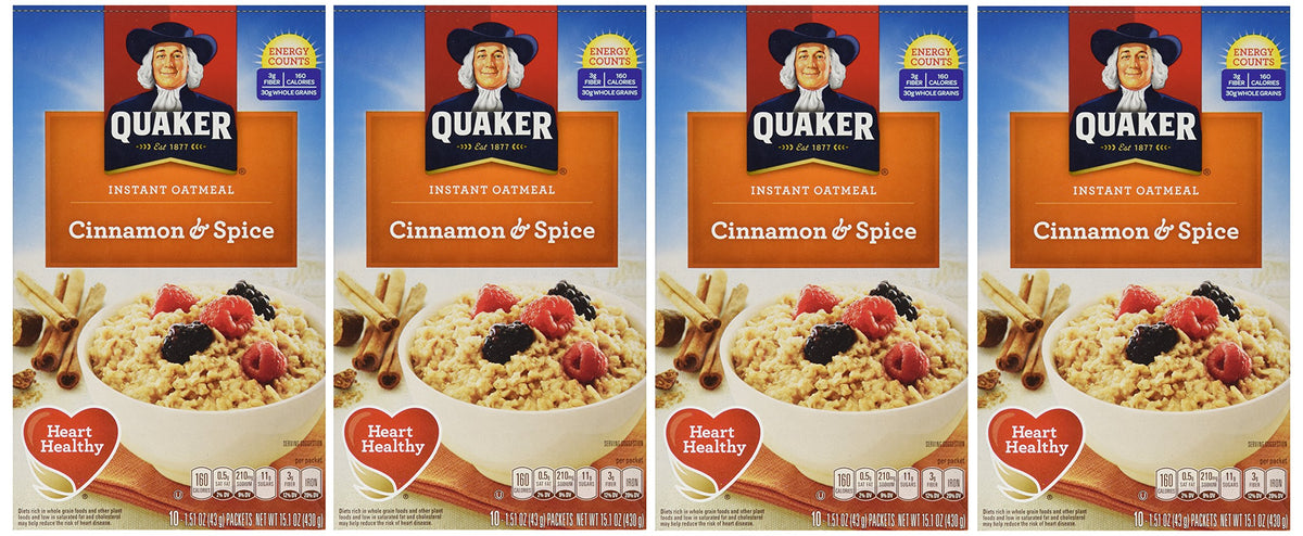 Quaker front box cinnamon & spice showing flavor and convenience
