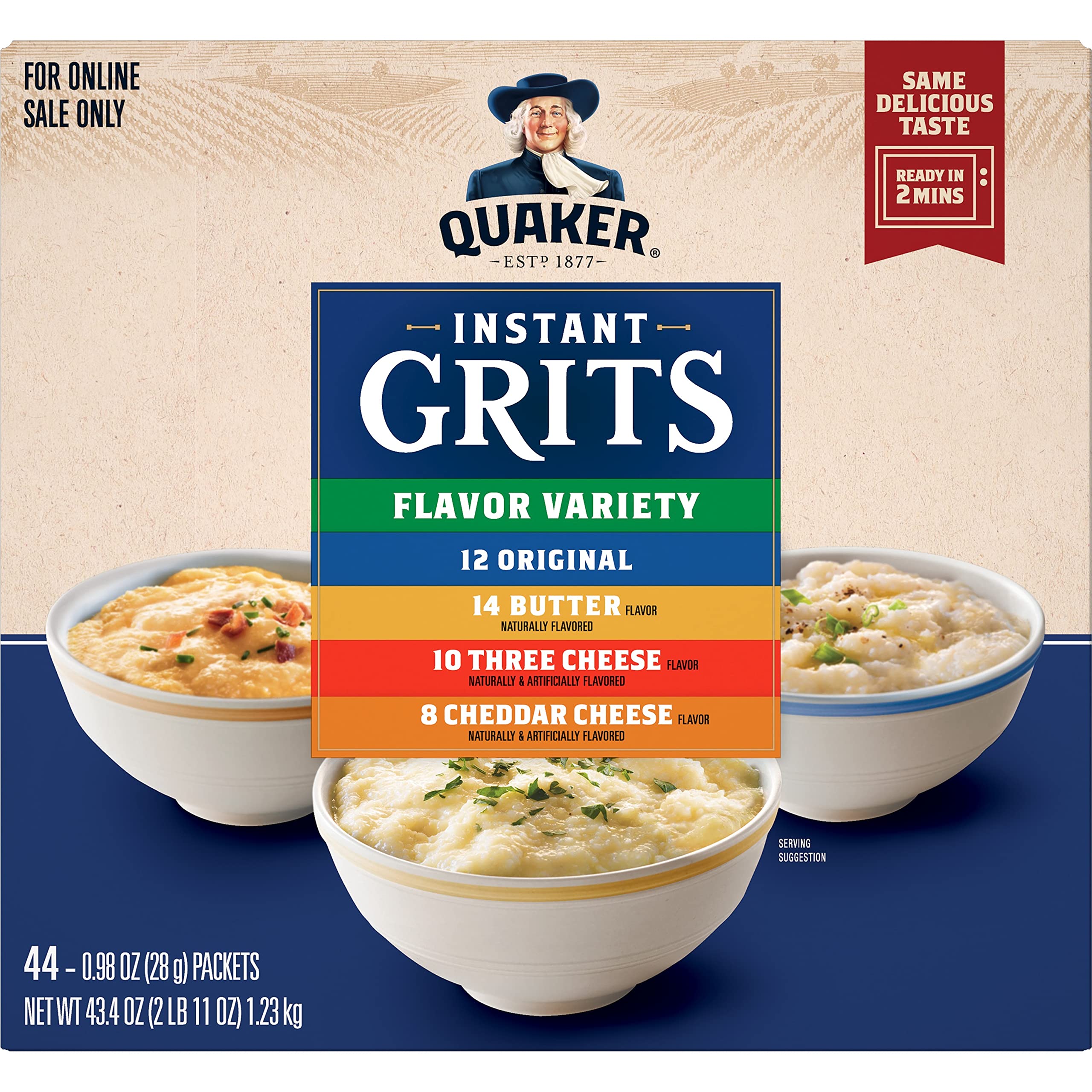 Quaker close-up of dry grits texture highlighting quick-rehydration benefit