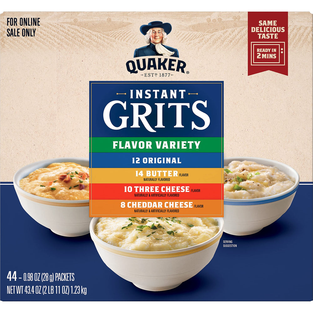 Quaker close-up of dry grits texture highlighting quick-rehydration benefit