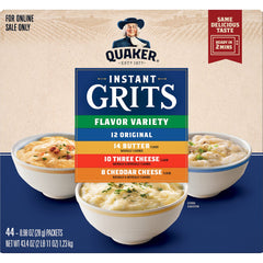 Quaker close-up of dry grits texture highlighting quick-rehydration benefit