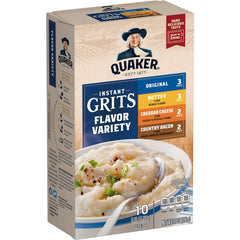 Quaker front packaging showing variety pack and quick preparation benefit