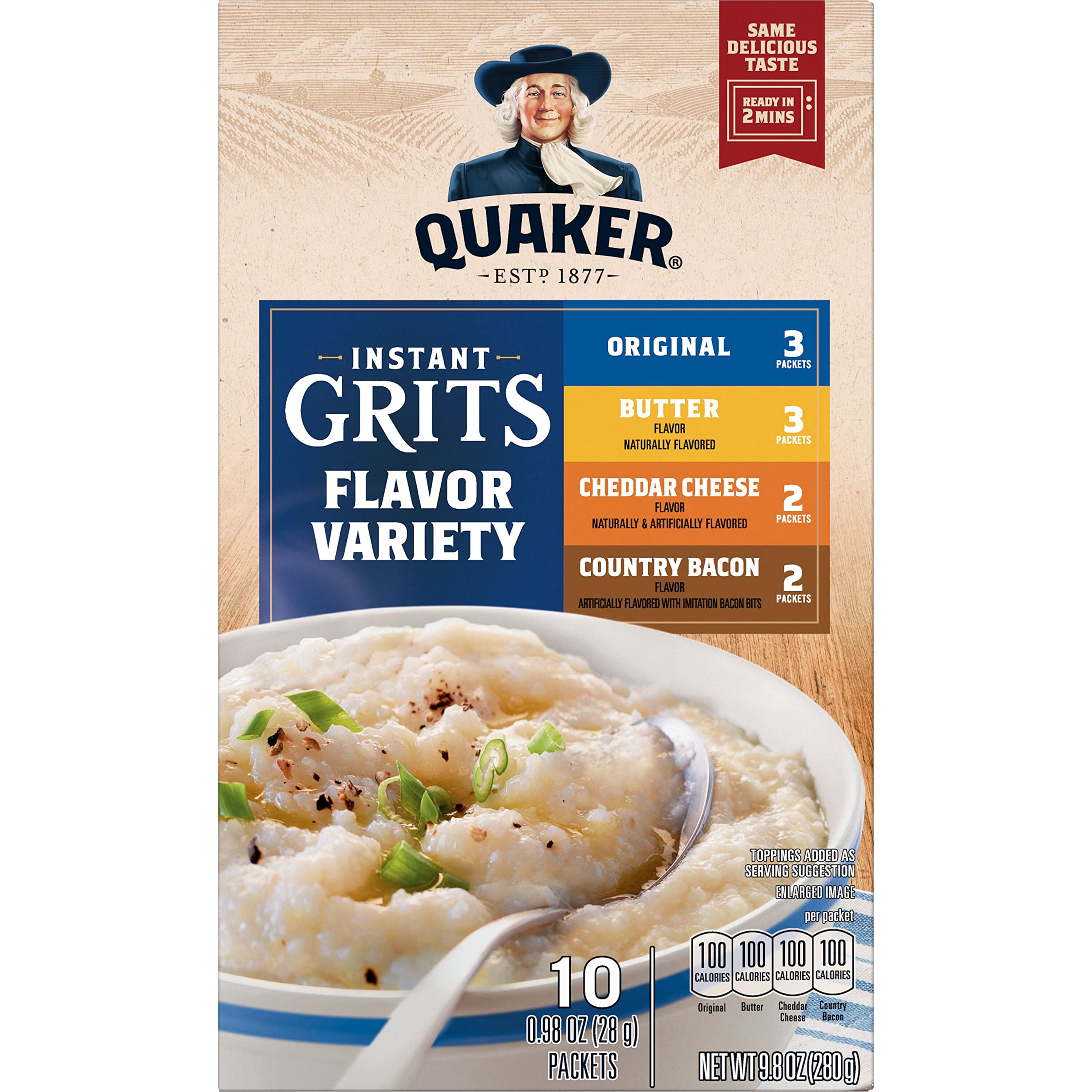 Quaker single packet close-up highlighting easy one-minute convenience