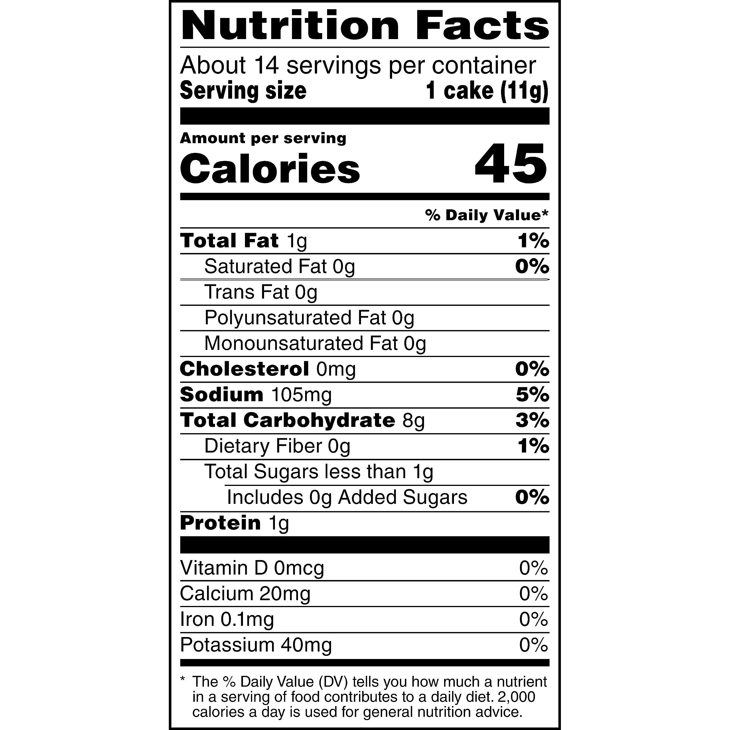 quaker rice cakes next to ruler and pack showing size and servings