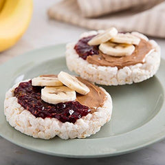 Quaker rice cake topped with peanut butter demonstrating topping ideas