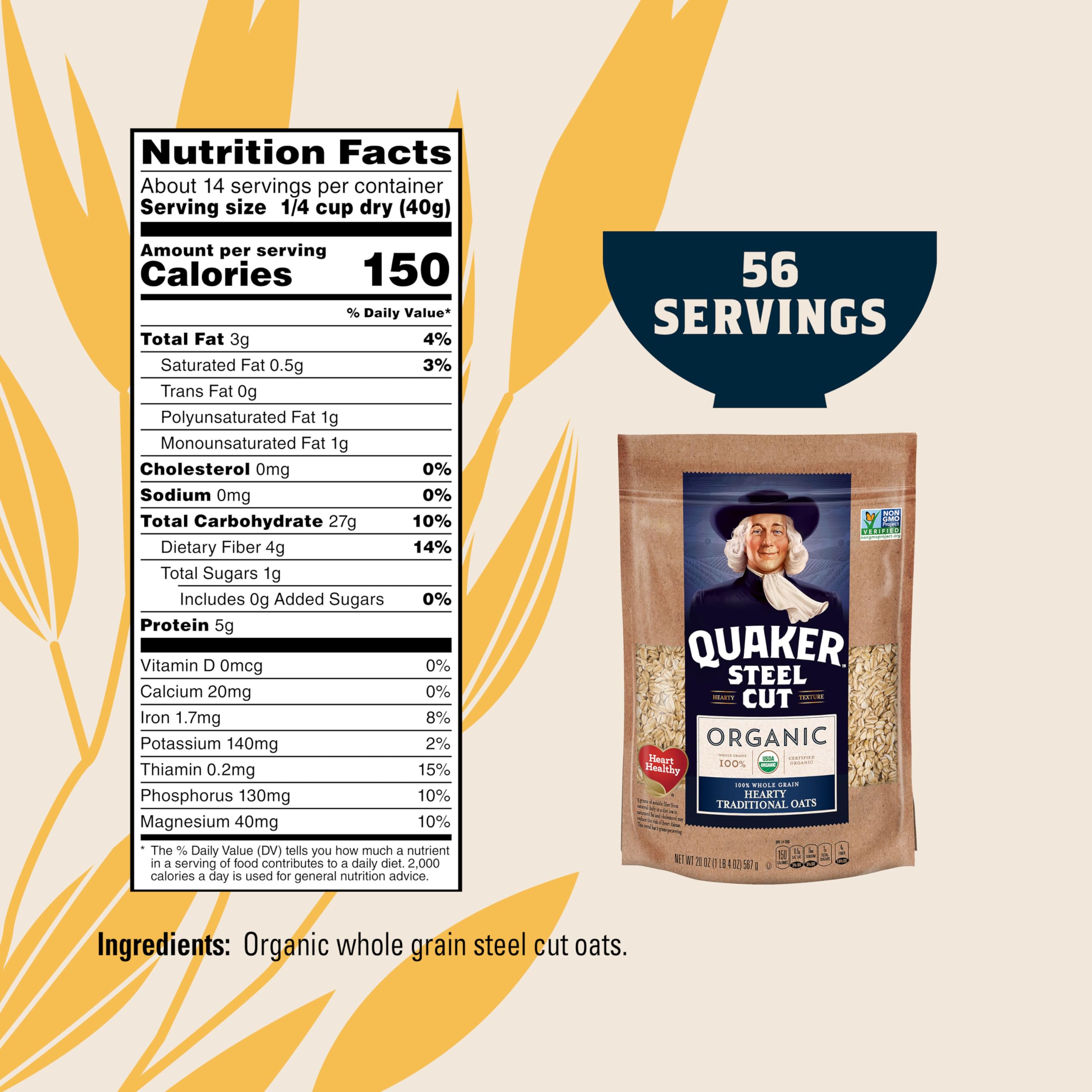 Quaker four 20oz resealable bags lined on pantry shelf illustrating organized long-term storage