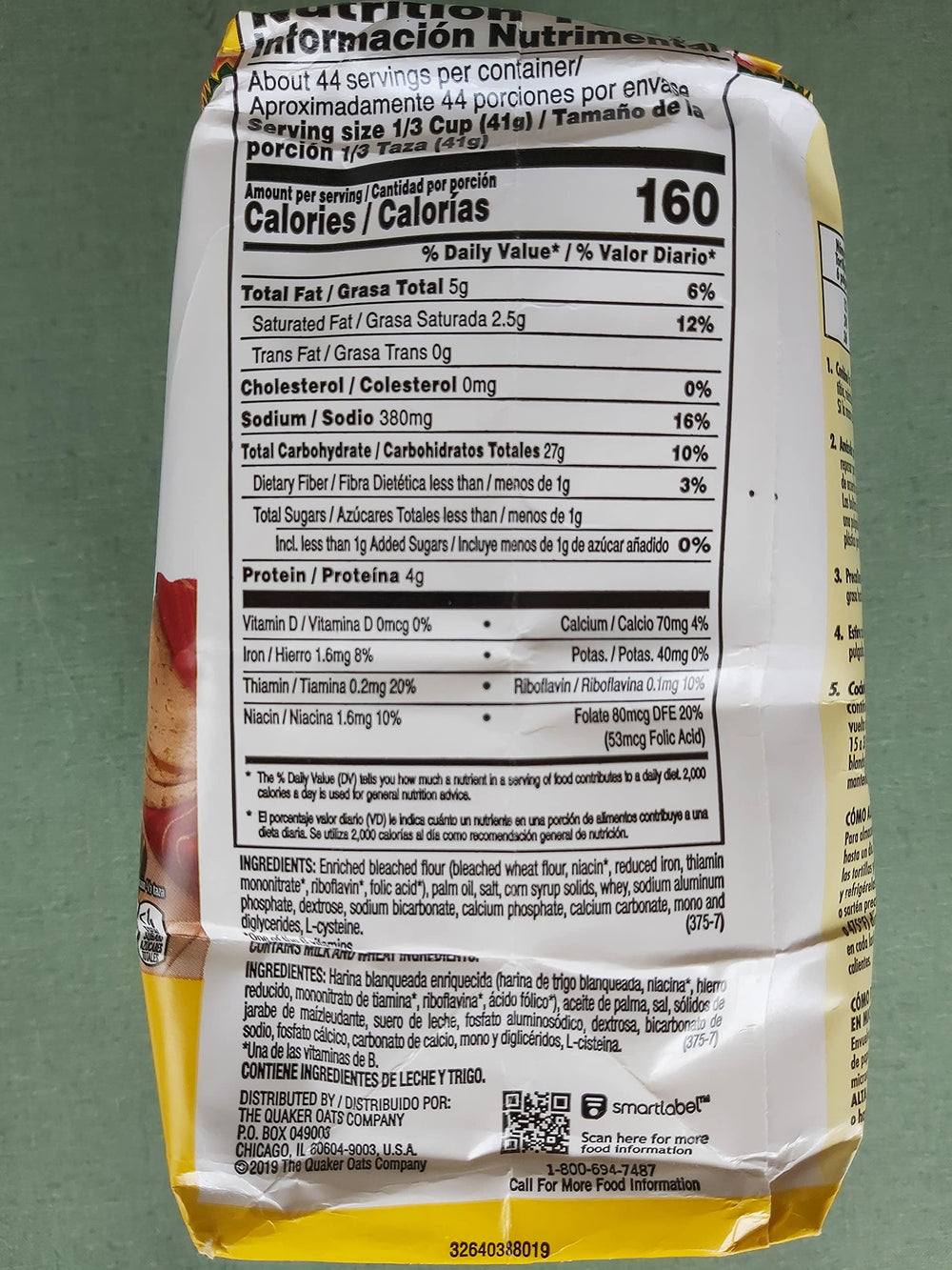 Close-up of Quaker tortilla flour texture to show fine, consistent mix for reliable dough
