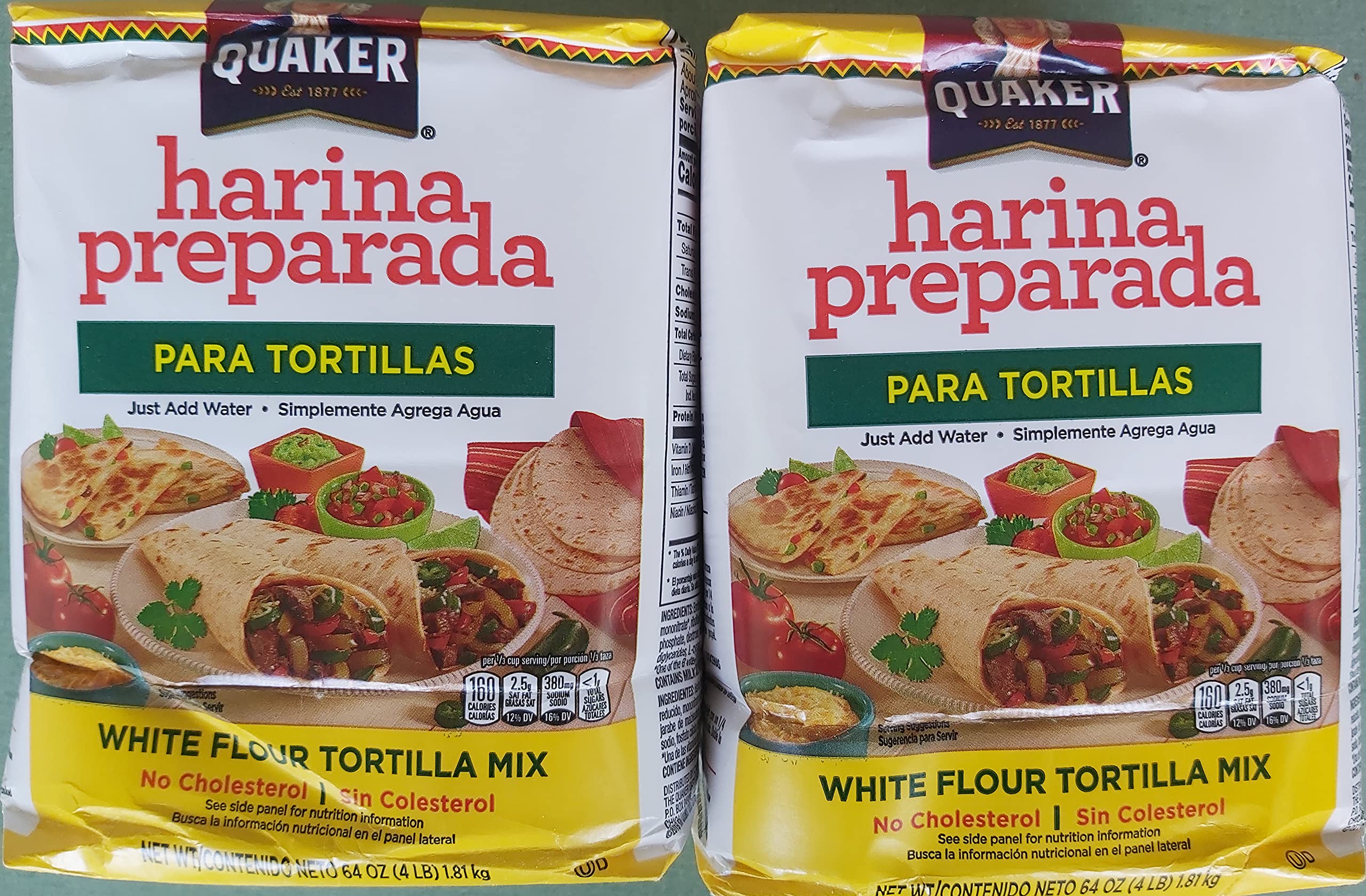 Quaker pack front view showing label and size for easy pantry identification and convenience