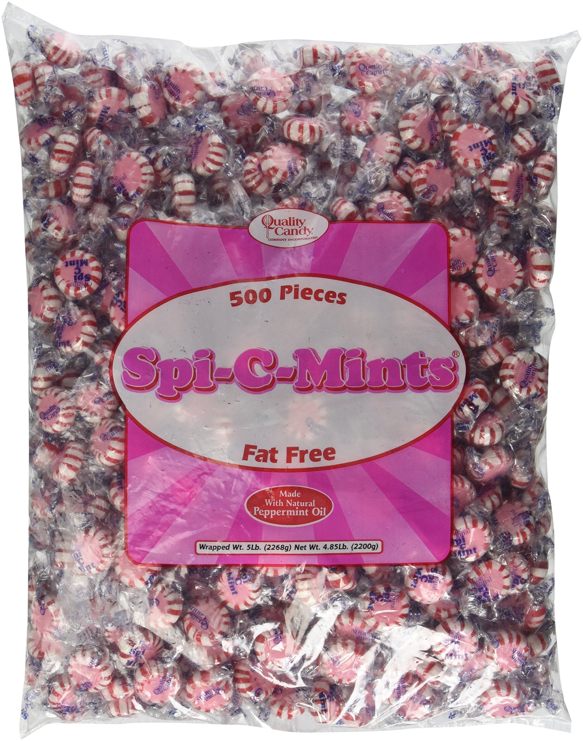 Quality Candy Company Spi-C-Mints front bag image showing resealable 5-pound packaging and sharing convenience