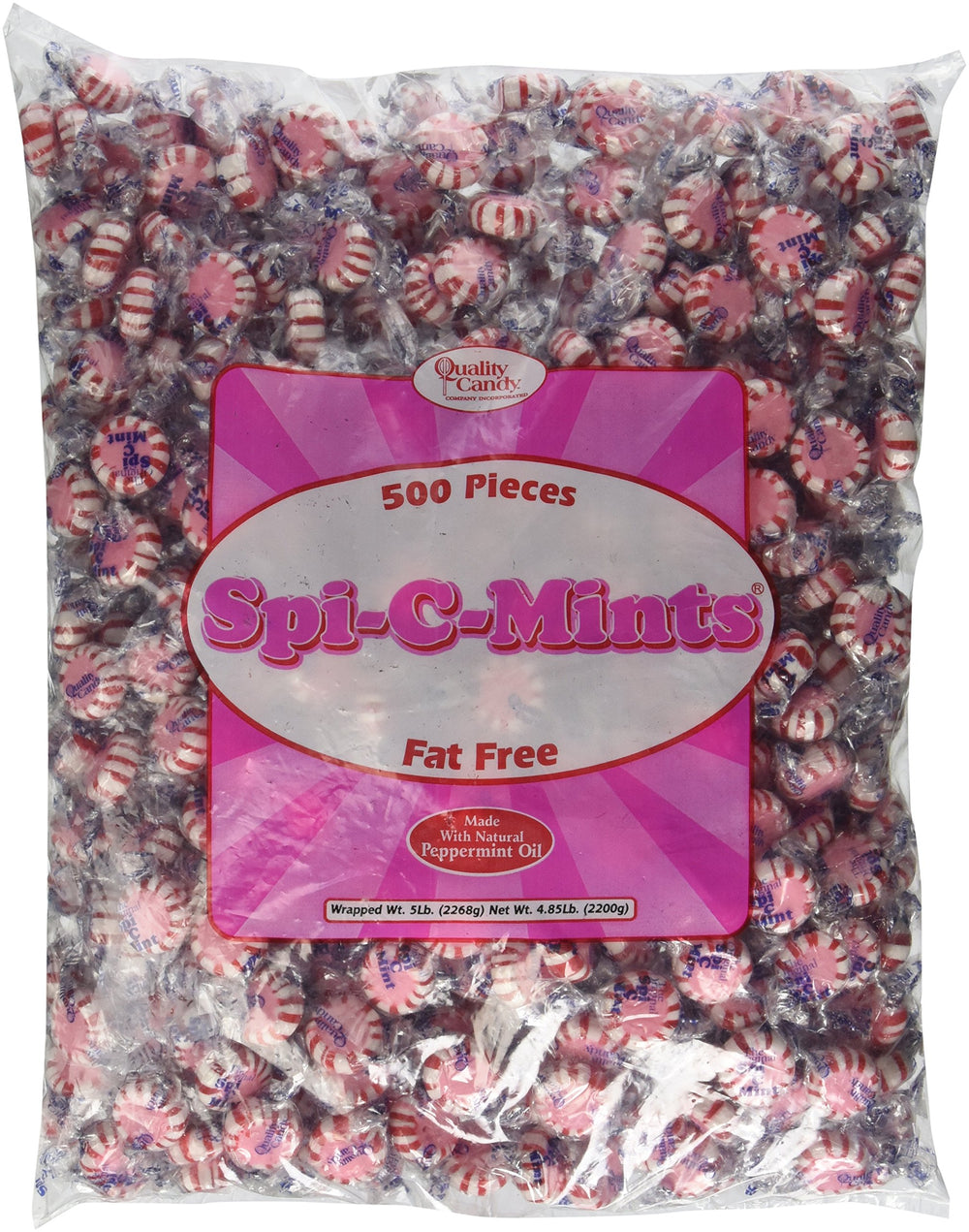 Quality Candy Company Spi-C-Mints front bag image showing resealable 5-pound packaging and sharing convenience