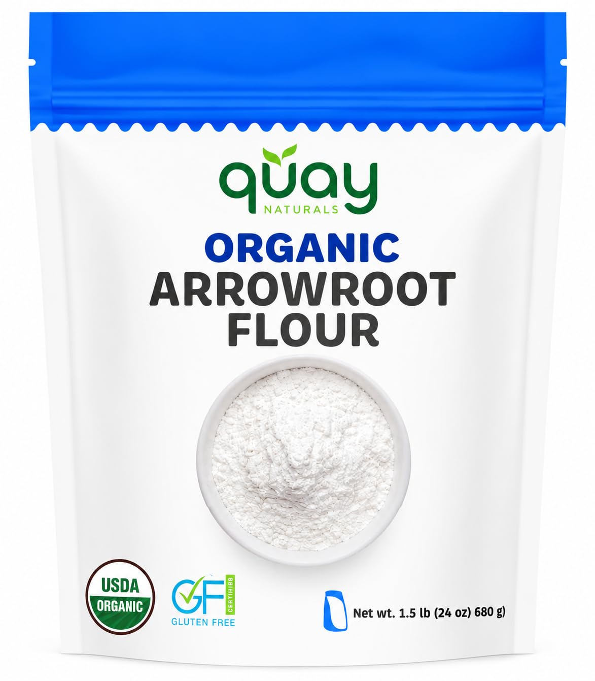 Quay Naturals front packaging showing organic arrowroot benefit of clean label