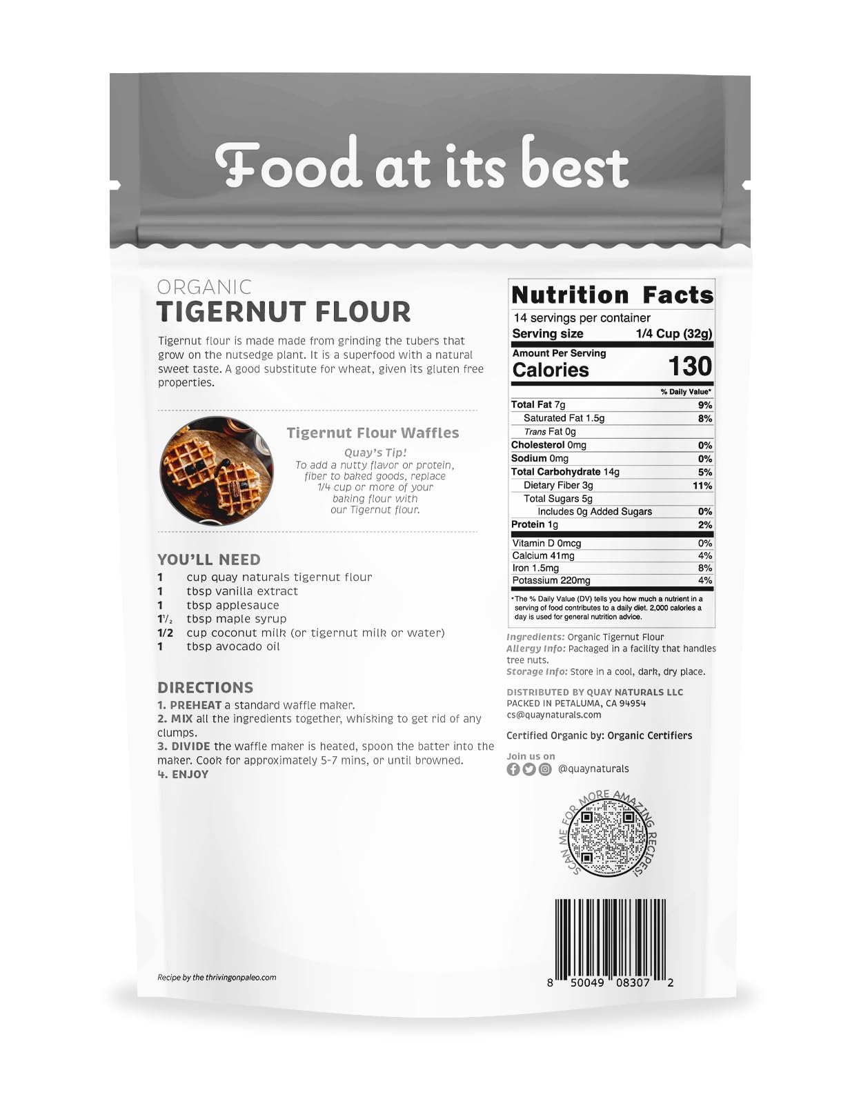 Quay Naturals close-up of tigernut flour texture showing fine grain and moisture retention