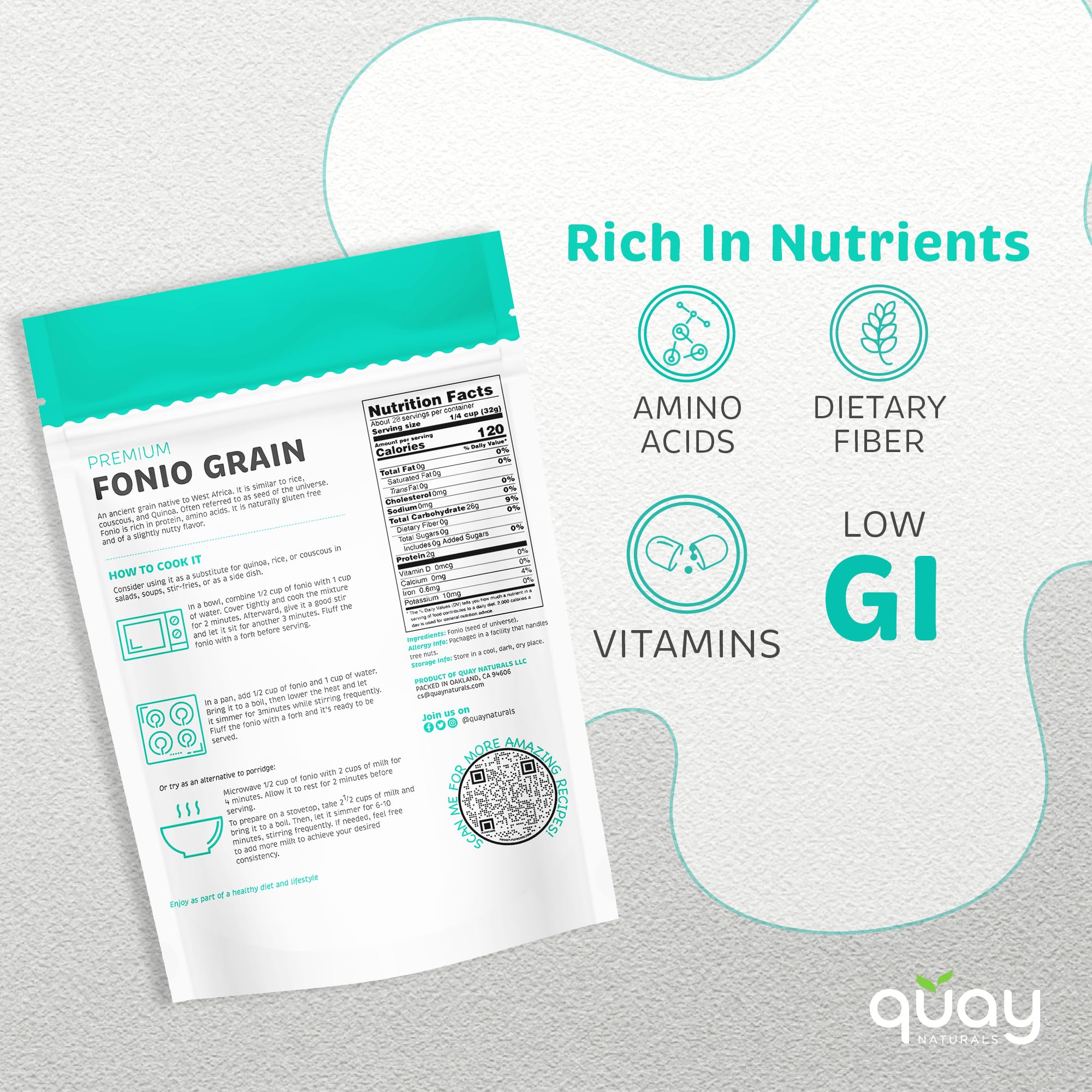 Quay Naturals label close-up highlighting fair-trade and non-GMO assurance