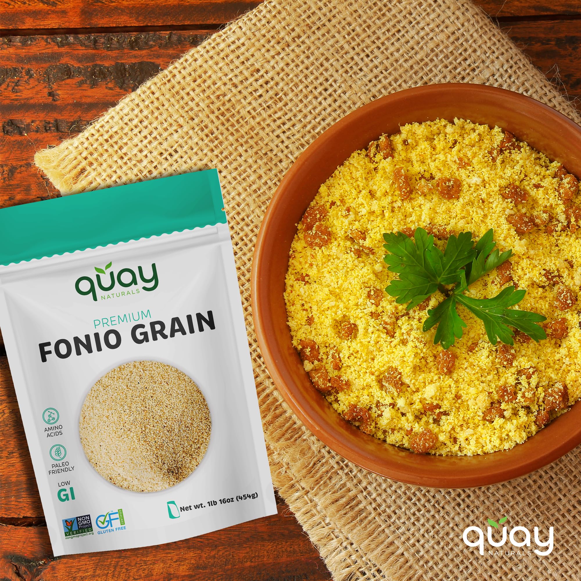 Quay Naturals fonio served in bowl with vegetables showing versatile meal use