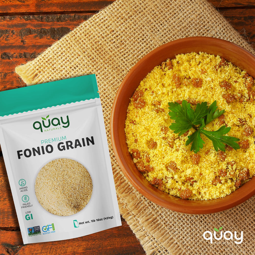 Quay Naturals fonio served in bowl with vegetables showing versatile meal use