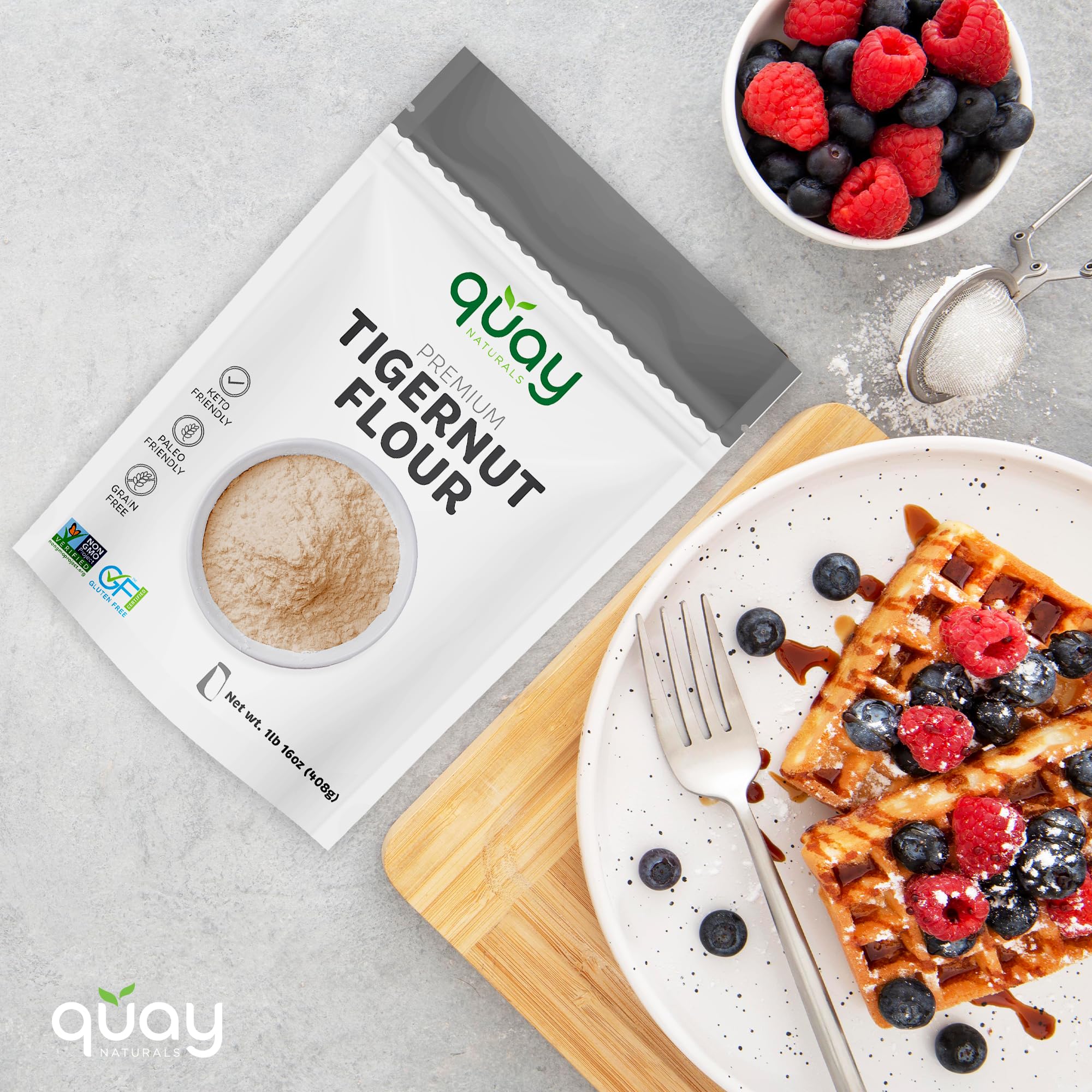 Quay Naturals ingredient and nutrition label highlighting organic, non-GMO, and mineral content