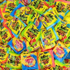 QUEEN CITY CANDY CAVE front packaging showing assorted sour mix and branding benefit: clear variety display