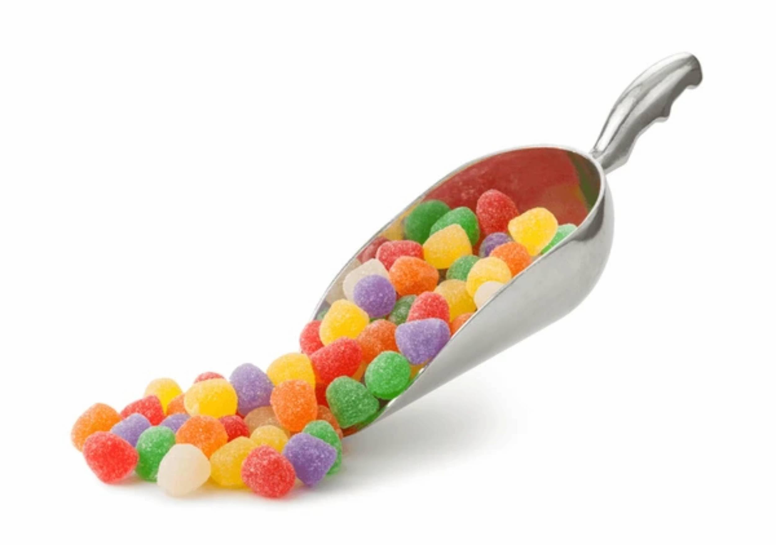 QUEEN CITY CANDY CAVE gumdrops in hand to show scale and portioning convenience