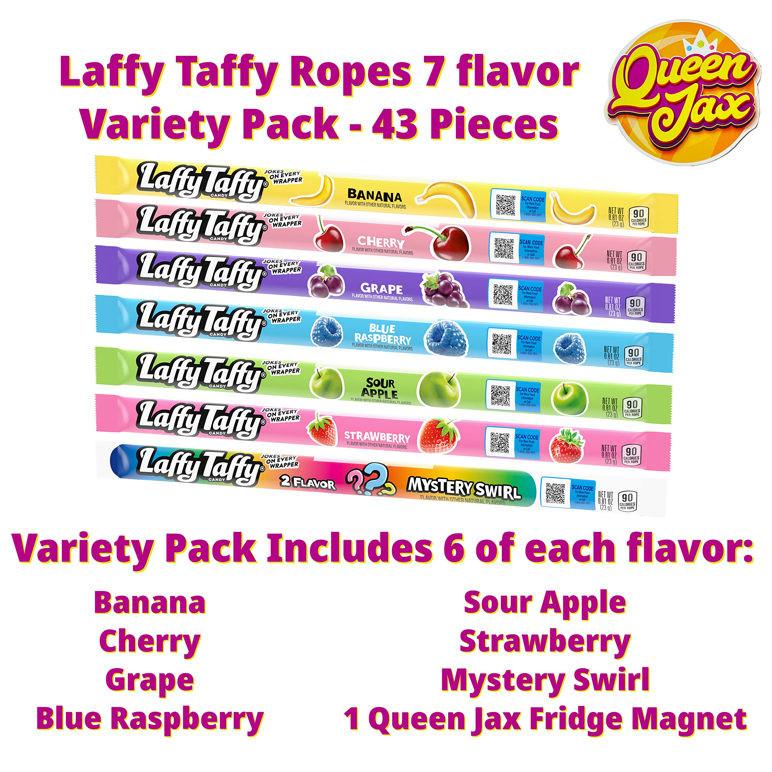 QUEEN JAX close-up of assorted rope ends showing vivid flavors and enticing color variety